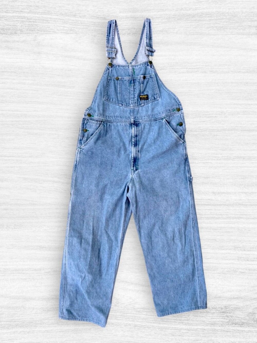 Vintage OshKosh B’Gosh Vestbak Denim Bib Overalls 38x34 Green Stitching Workwear